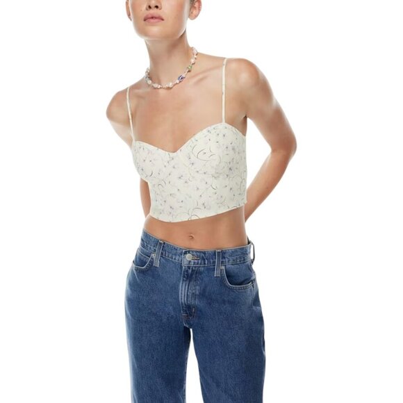 Sunday Best Aritzia Bonnie Bustier White Floral & Butter Yellow Sz L - Picture 2 of 14